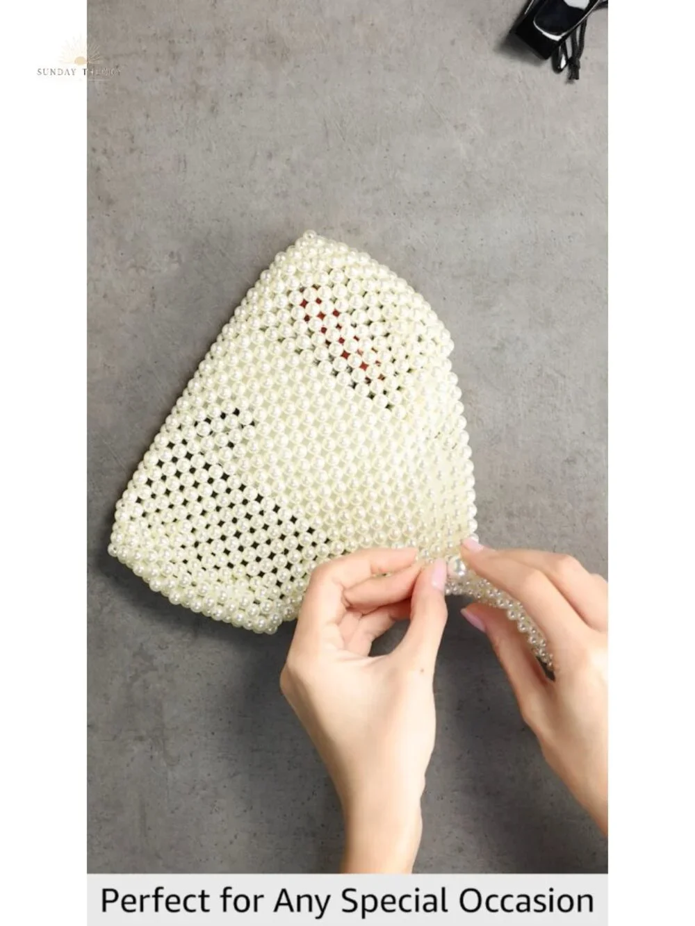 Imitation Pearls Evening Bag Triangle Clutch Wristlet Purse Wedding Prom Party